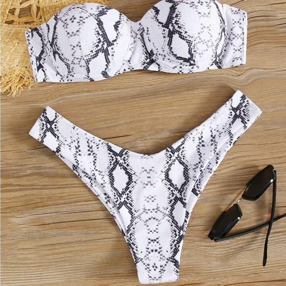 Snakeskin Push Up Bandeau Bikini Swimsuit